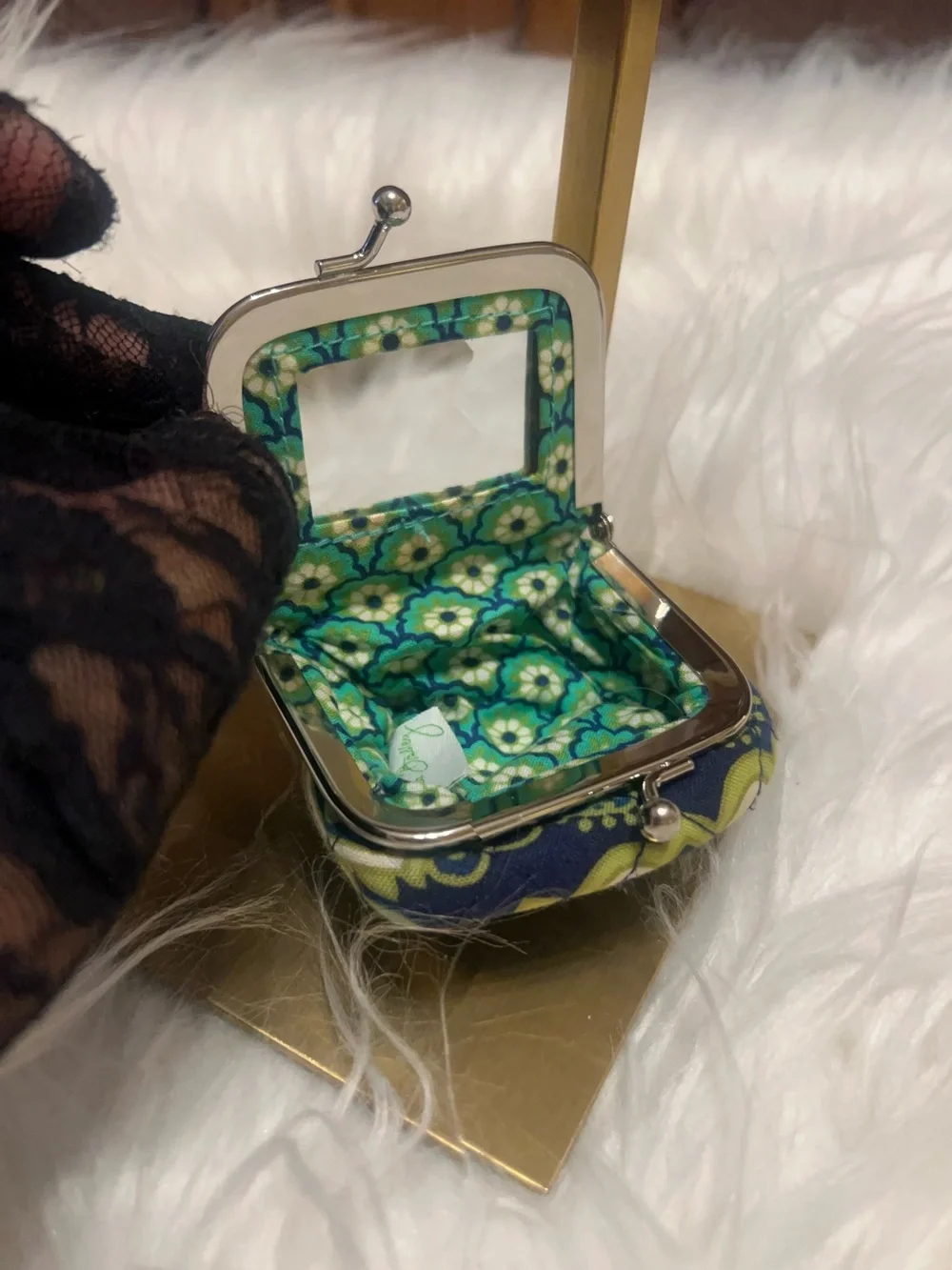 Vera Bradley Navy Floral Kiss-Lock Coin Purse with Teal & Lime Accents - Picture 4 of 9